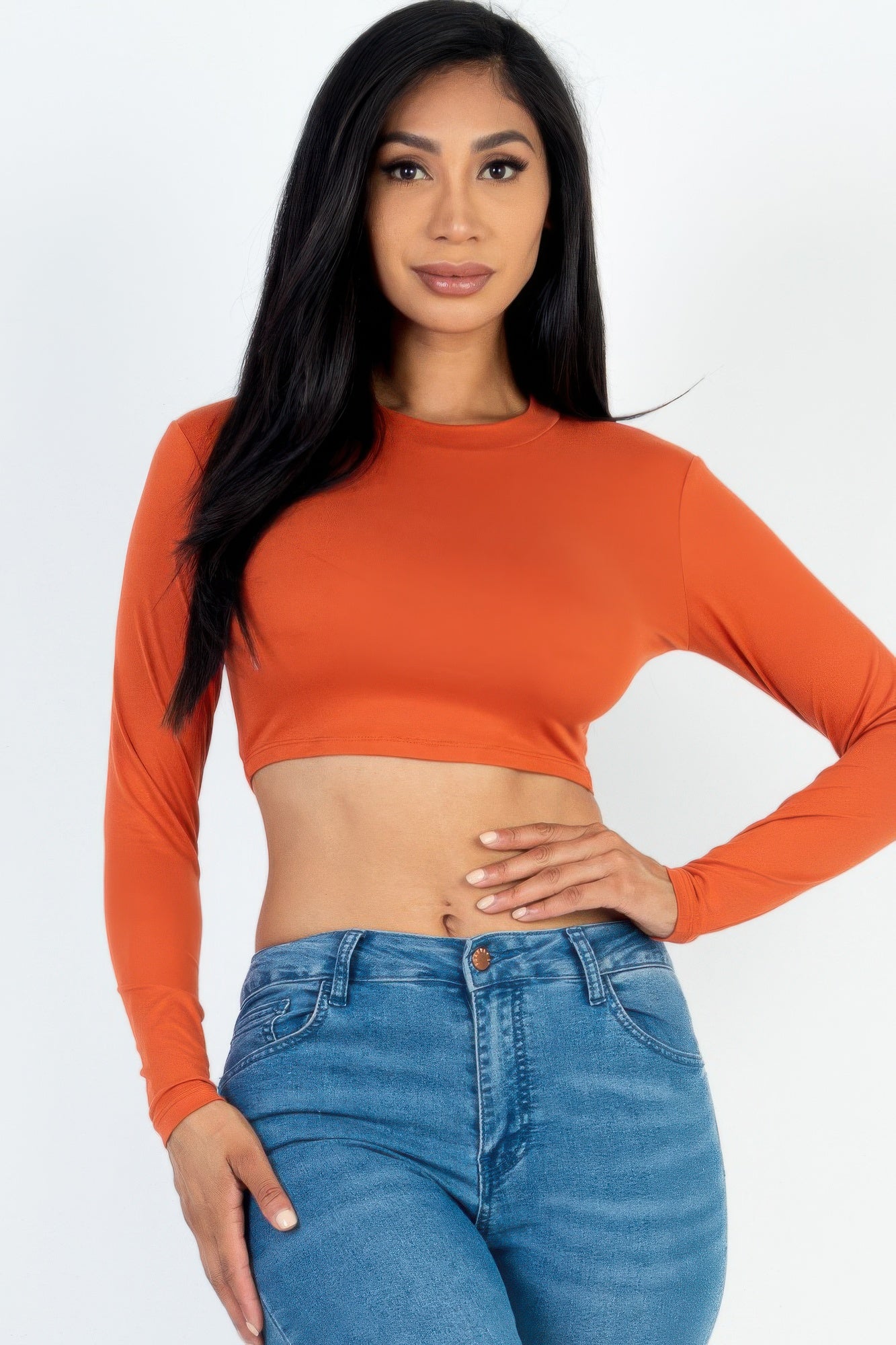Crew Neck Long Sleeve Cropped Top - Goddess Vibes