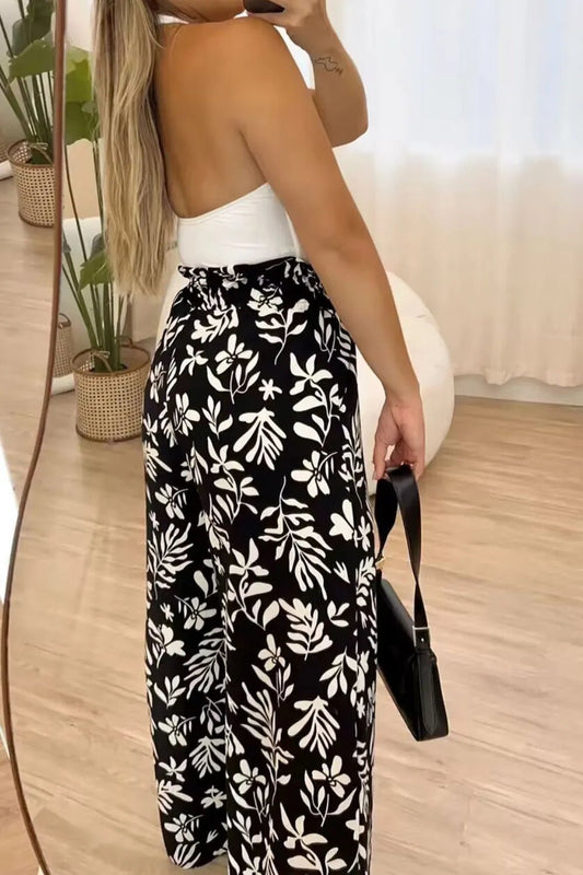 Full Size Printed High Waist Wide Leg Pants - Crowned Energy CO.