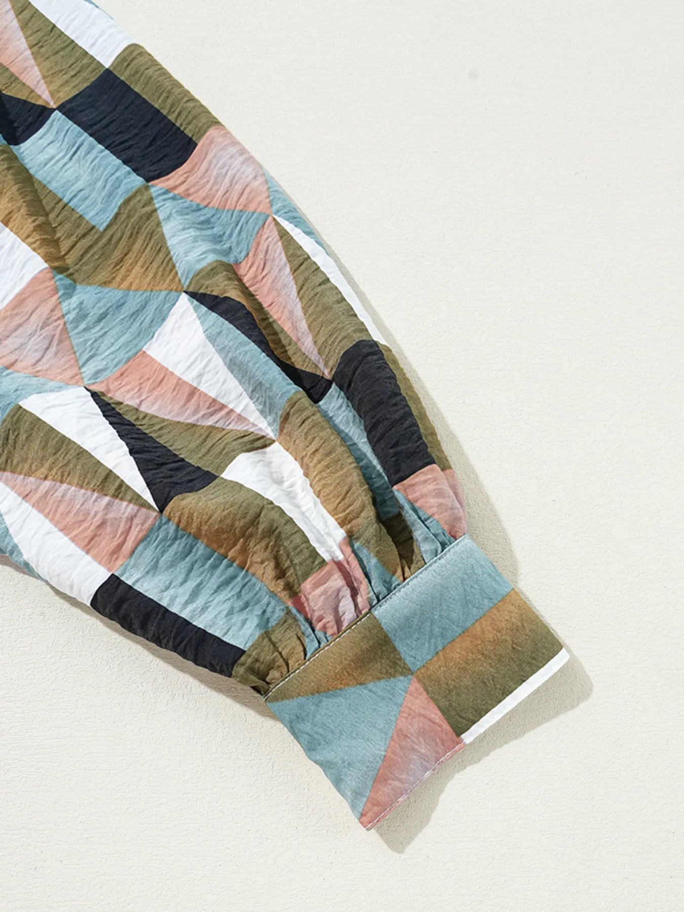 Geometric Print Buttoned Balloon Sleeve Loose Fit Shirt - Goddess Vibes