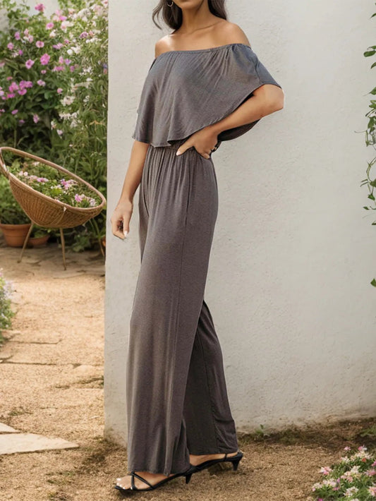 Off - Shoulder Wide Leg Jumpsuit - Crowned Energy CO.