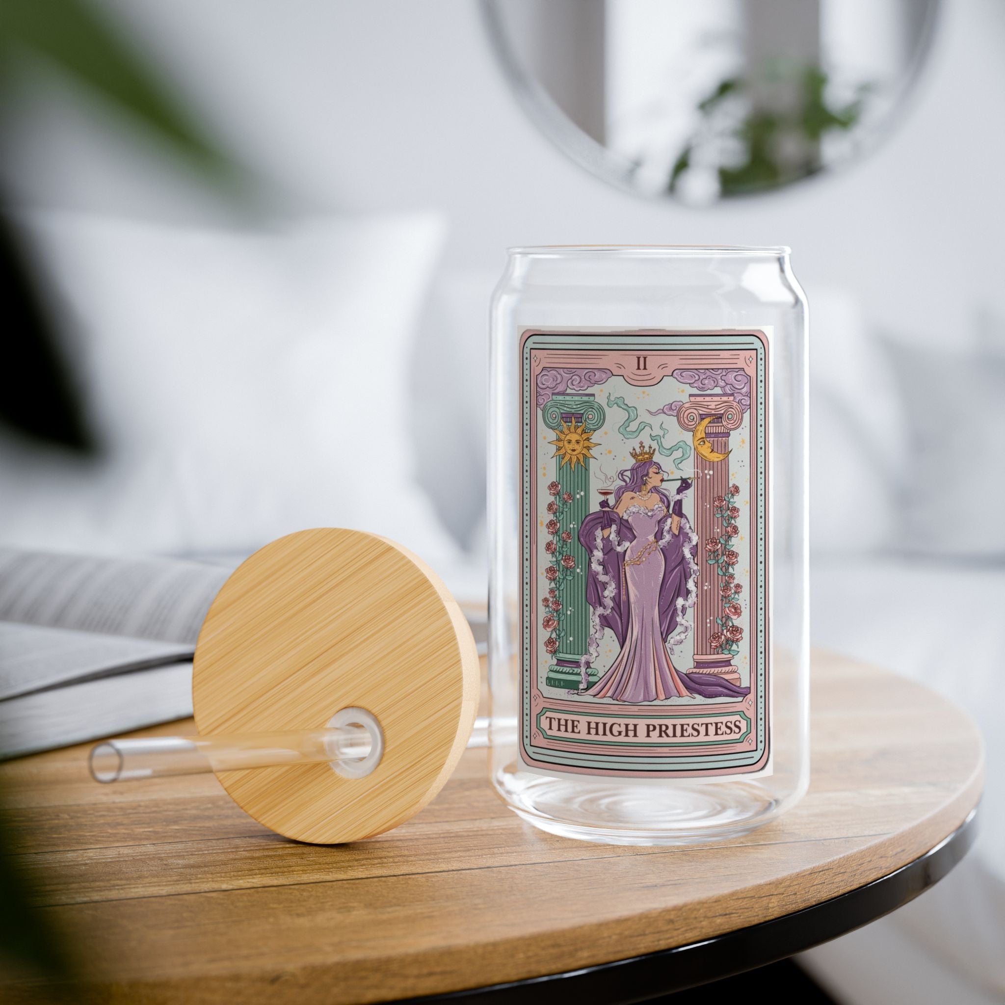 Crowned Energy CO. With lid and straw / 16oz Printify Mug The High Priestess Elegant Glass Sipper