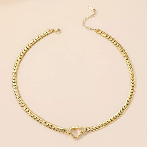 18K Gold - Plated Chain Heart Necklace - Crowned Energy CO.