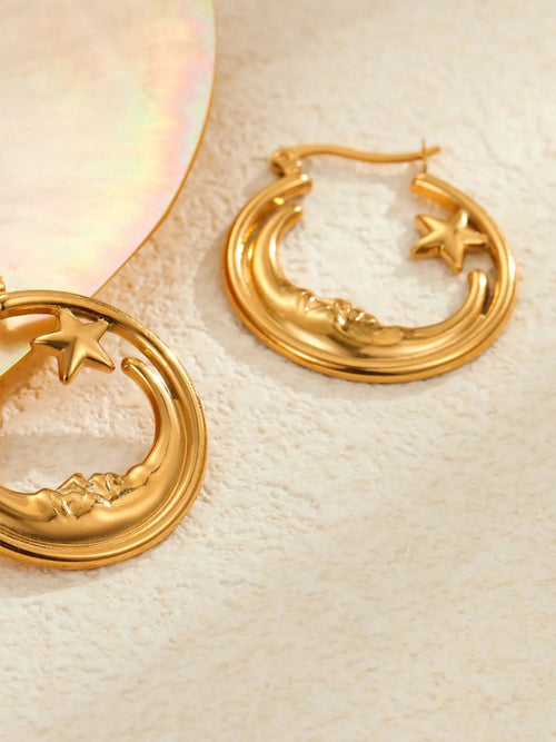 Crowned Energy CO. Gold / One Size Trendsi EARINGS 18K Gold-Plated Crescent Moon Star Hoop Earrings