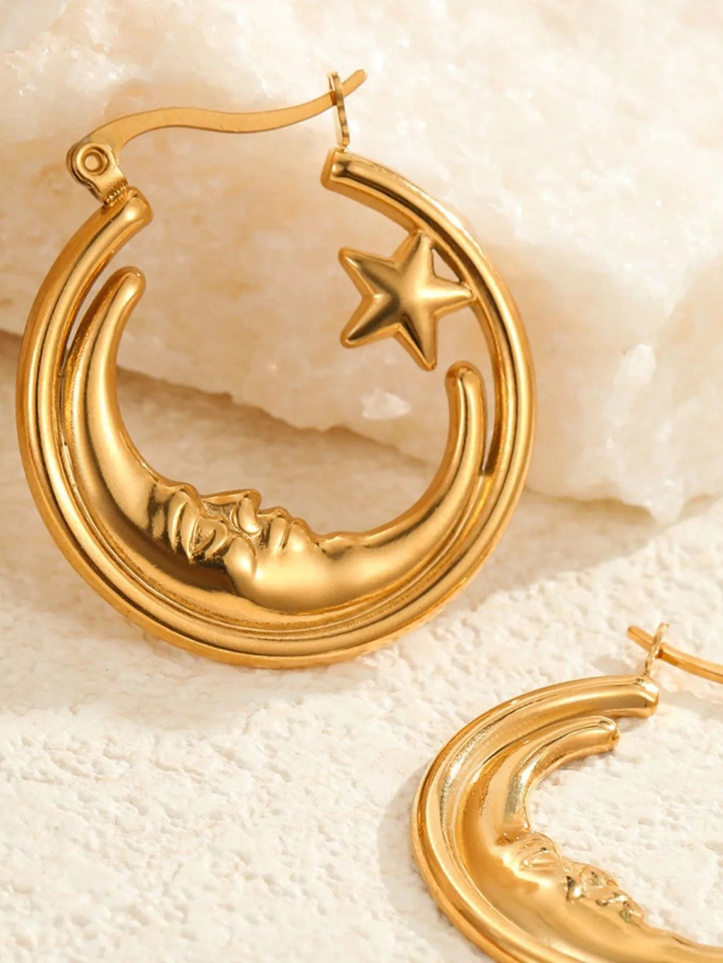 18K Gold - Plated Crescent Moon Star Hoop Earrings - Goddess Vibes