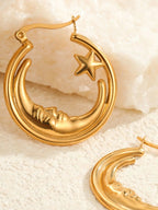 18K Gold - Plated Crescent Moon Star Hoop Earrings - Goddess Vibes