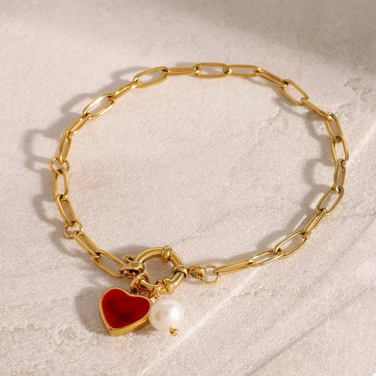 Crowned Energy CO. Gold / onesize Trendsi Accessories 18K Gold-Plated Heart Charm Bracelet