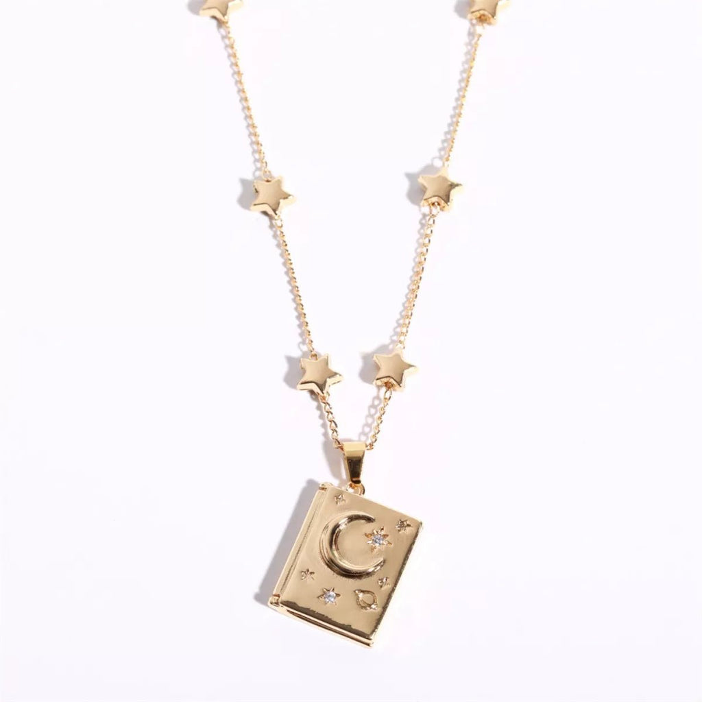 18K Gold - Plated Star Moon Zircon Lock Necklace - Goddess Vibes