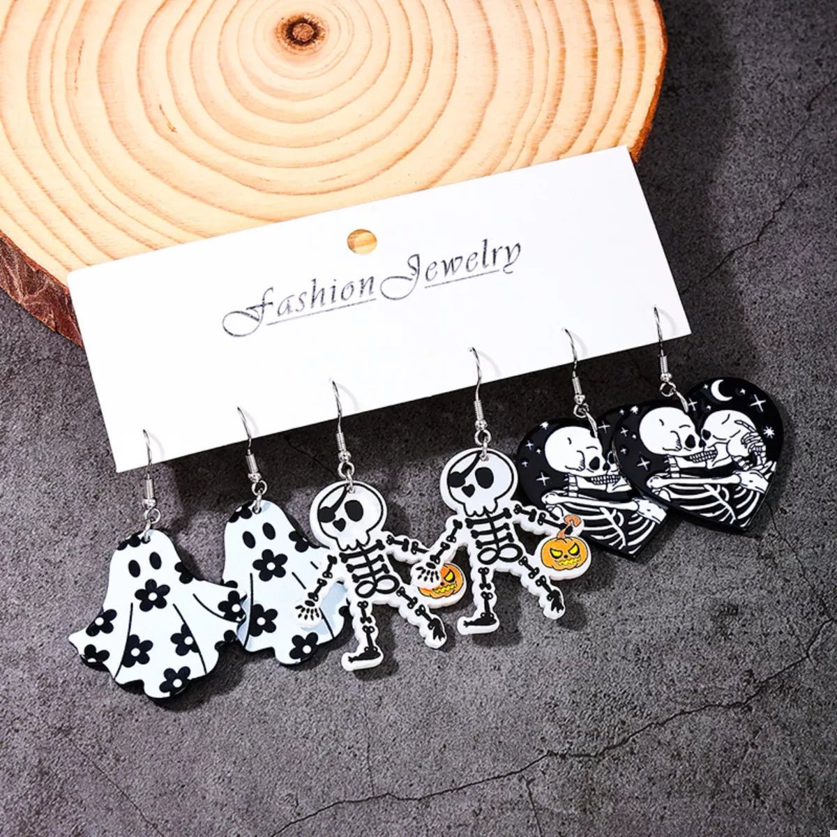 Crowned Energy CO. Black And White / onesize Trendsi Accessories 3 Pair Halloween Themed Acrylic Dangle Earrings