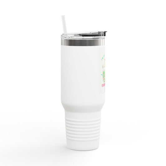 40oz Insulated Travel Mug — 'I'm Fine, This Is Fine' Holiday Skeleton Design - Crowned Energy CO.