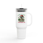 40oz Insulated Travel Mug — 'I'm Fine, This Is Fine' Holiday Skeleton Design - Crowned Energy CO.