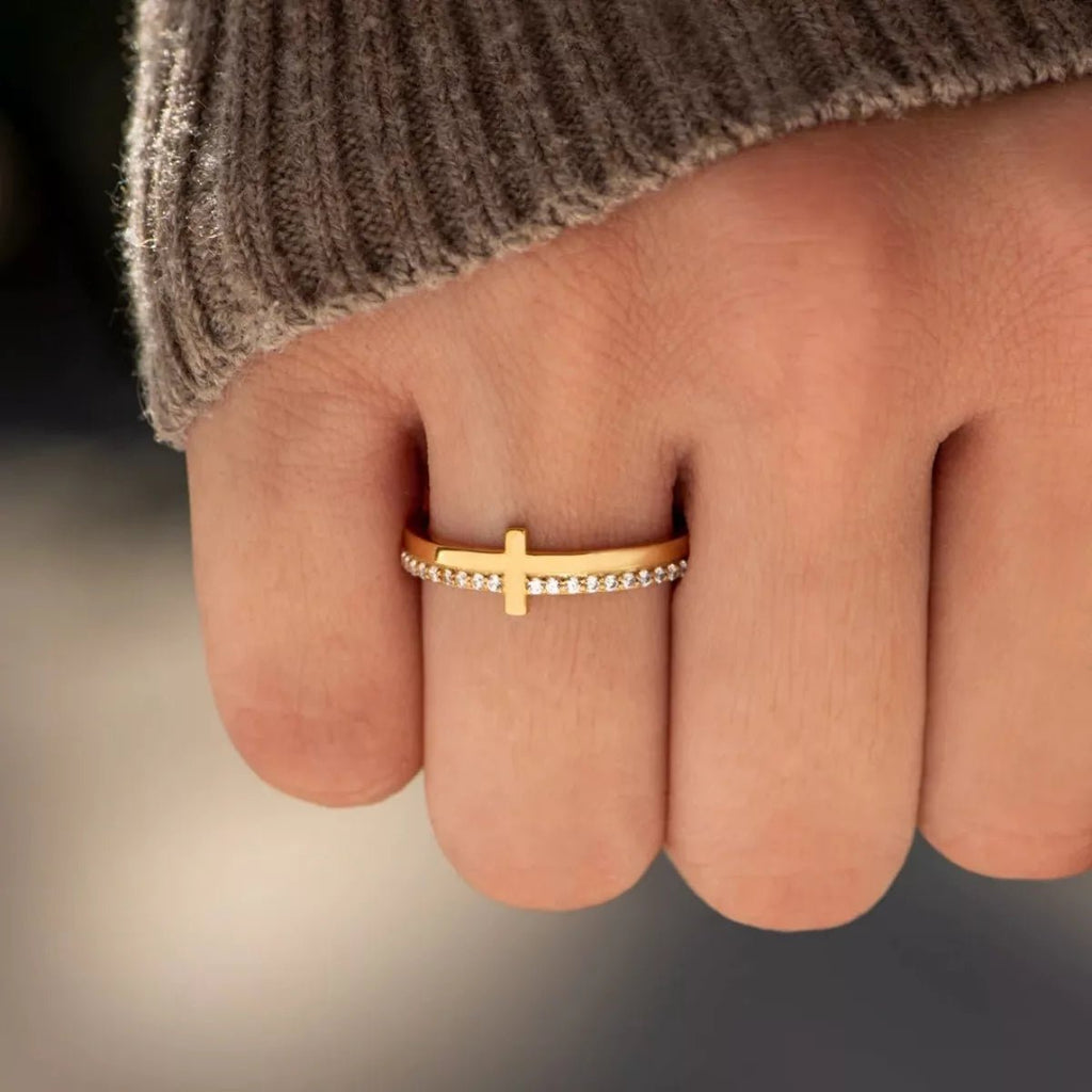 925 Sterling Silver Cross Ring - Crowned Energy CO.