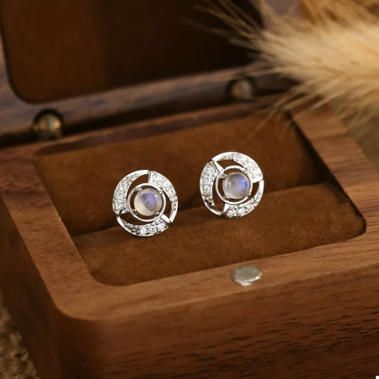 925 Sterling Silver Moonstone Stud Earrings - Goddess Vibes