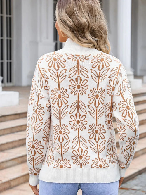 Angel Wings Flower Turtleneck Long Sleeve Sweater - Crowned Energy CO.