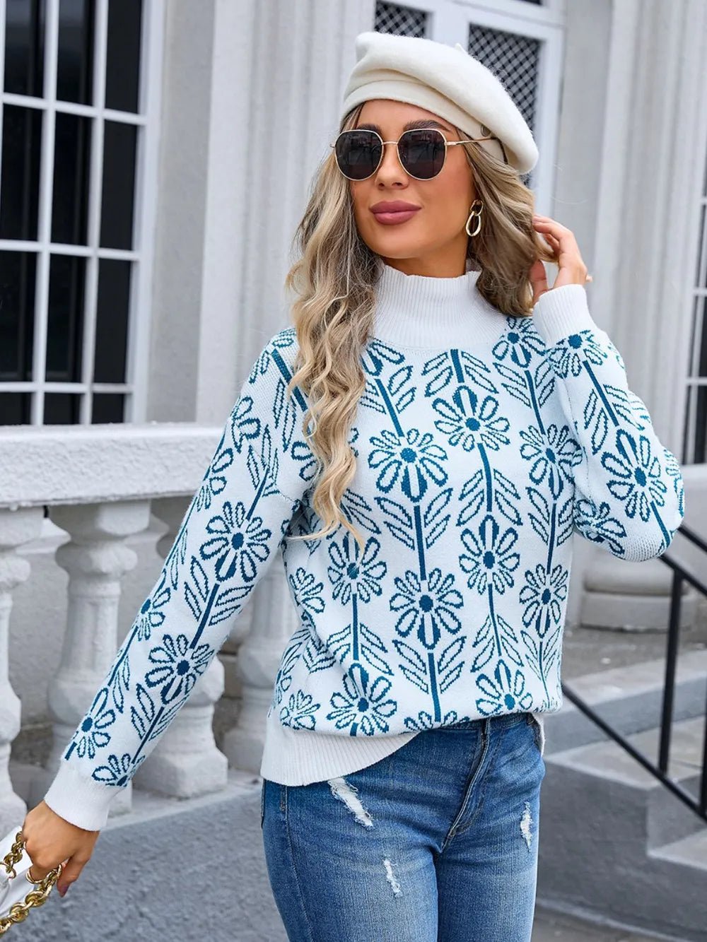 Angel Wings Flower Turtleneck Long Sleeve Sweater - Crowned Energy CO.