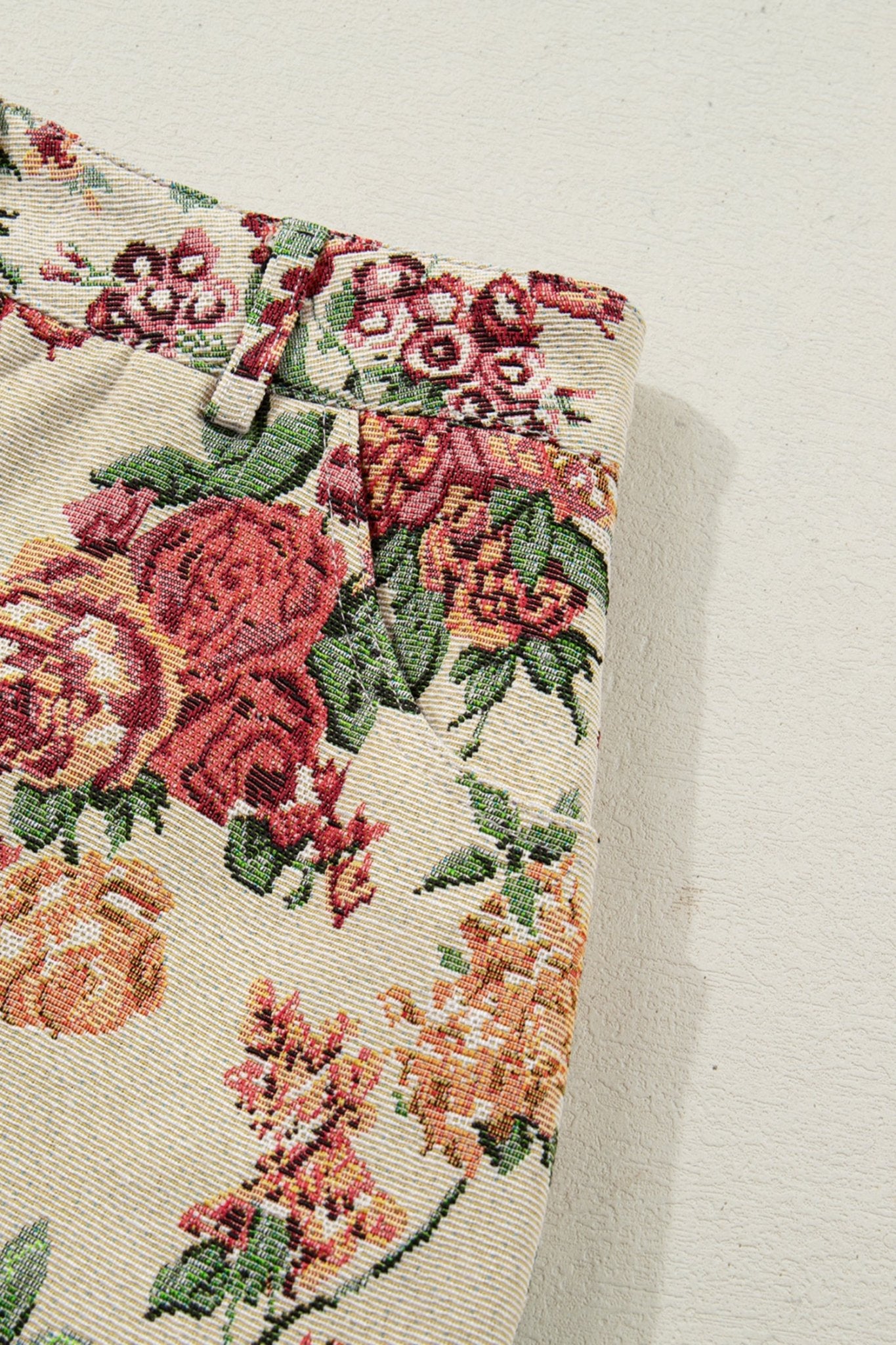Apricot Buttoned Front Scalloped Trim Mini Jacquard Floral Skirt - Crowned Energy CO.