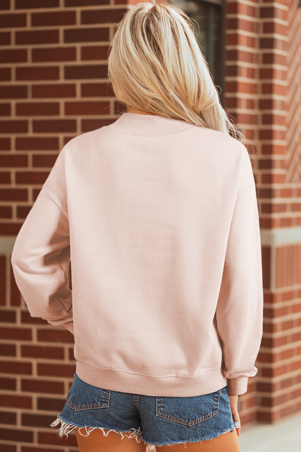 Apricot Pink Oversize Mock Neck Sweatshirt - Crowned Energy CO.