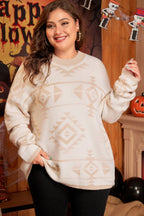 Apricot Plus Size Western Aztec Print Loose Sweater - Goddess Vibes