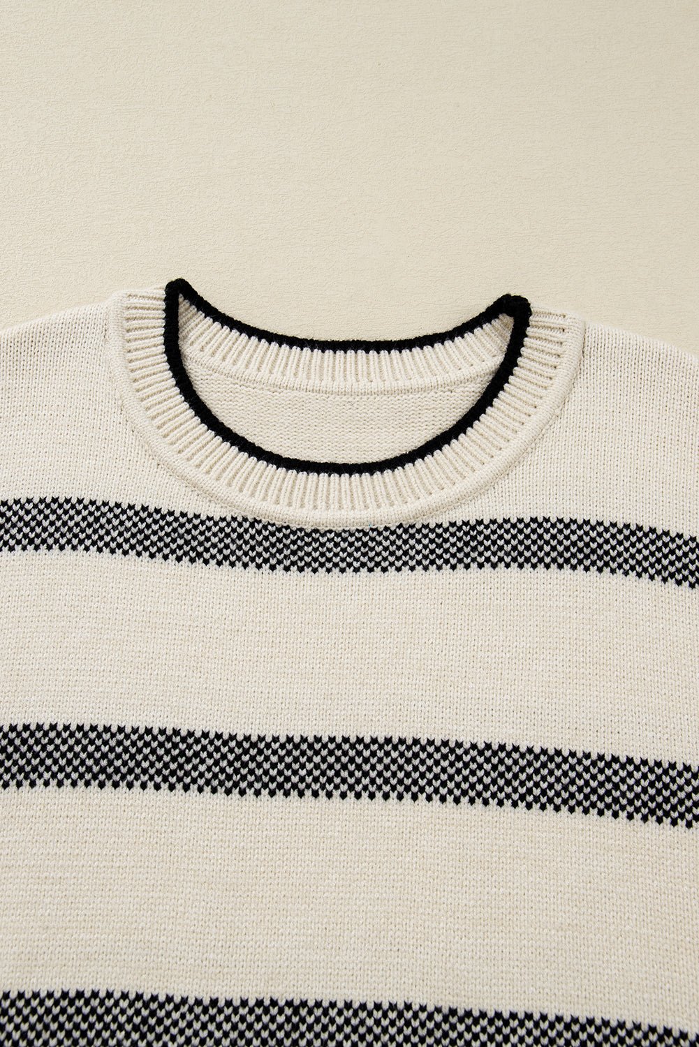 Apricot Stripe Wide Sleeve Drop Shoulder Crew Neck Plus Sweater - Crowned Energy CO.