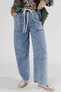 Ashleigh Blue Acid Wash Exposed Seam Drawstring Elastic Waistband Jeans - Crowned Energy CO.
