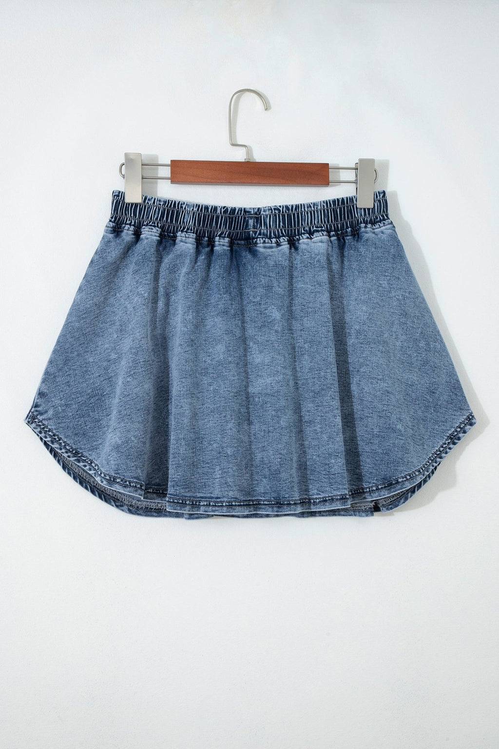 Ashleigh Blue Denim Pearl Embellished Elastic Waist Mini Skort - Crowned Energy CO.