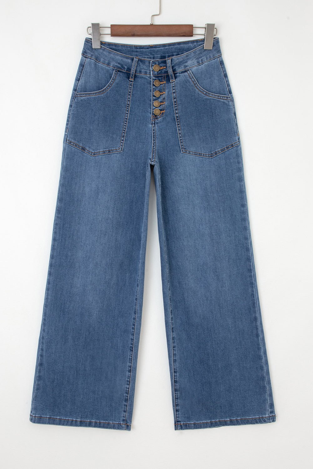 Ashleigh Blue Multi Buttons High Waist Wide Leg Jeans With Pockets - Crowned Energy CO.