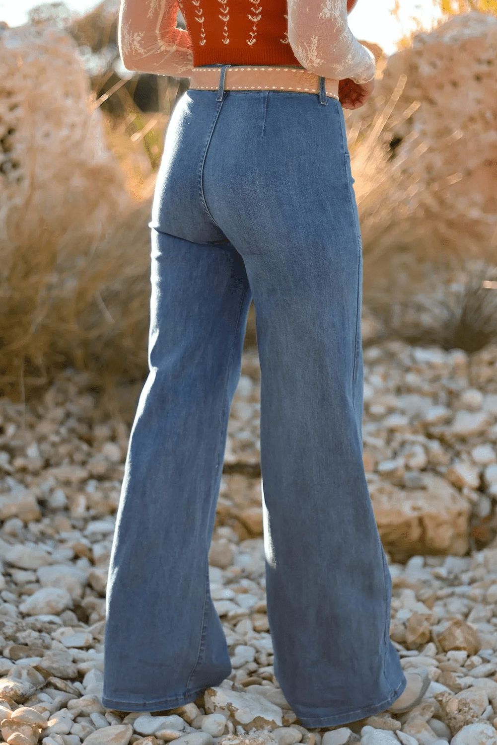Ashleigh Blue Multi Buttons High Waist Wide Leg Jeans With Pockets - Crowned Energy CO.