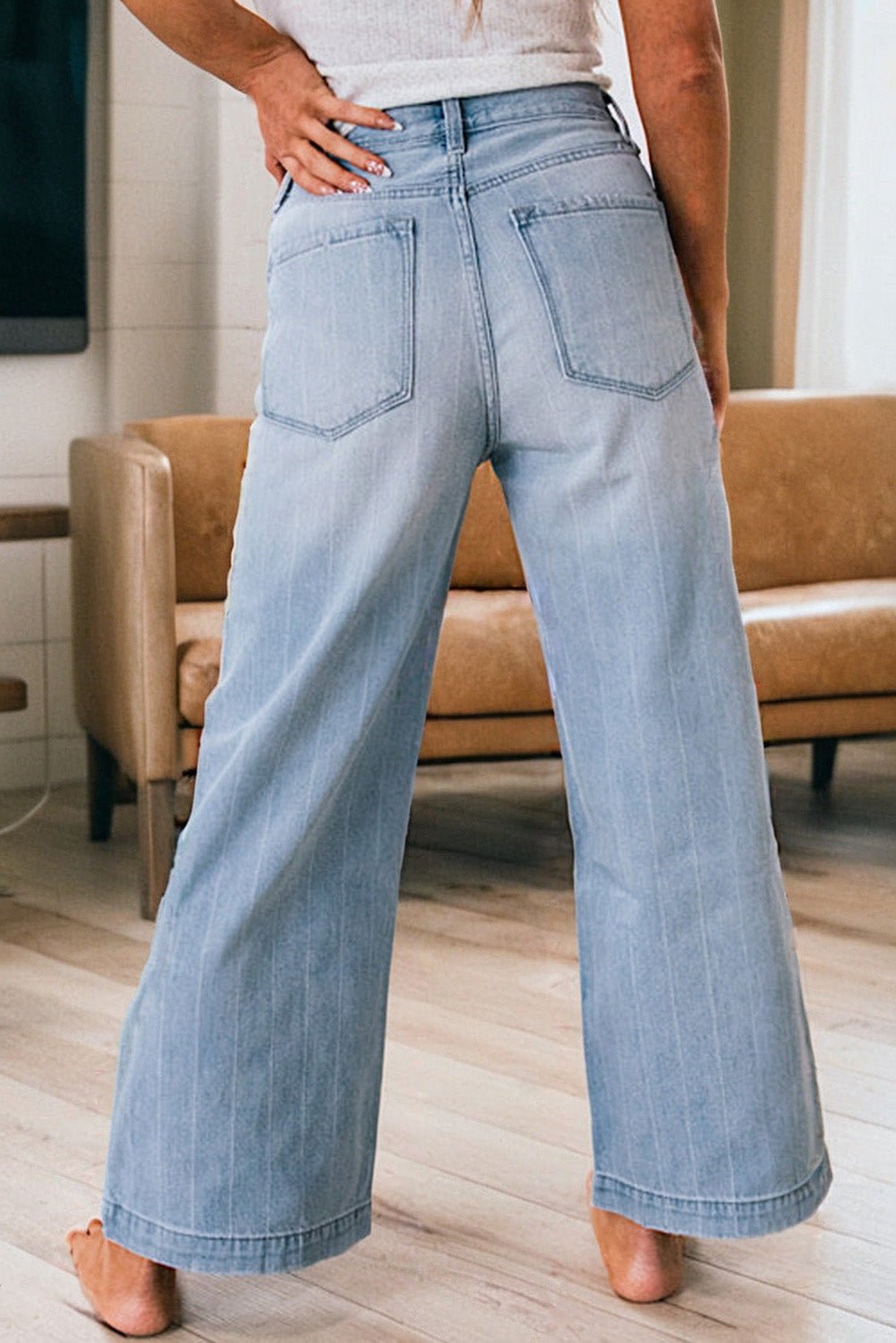 Crowned Energy CO. Beau Blue / 4 / 65%Cotton+33%Polyester+2%Elastane Dear-Lover Dropshipping Bottoms/Jeans Beau Blue Multi Buttons Pinstripe Wide Leg Jeans