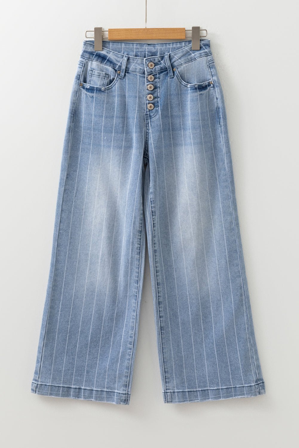 Beau Blue Multi Buttons Pinstripe Wide Leg Jeans - Goddess Vibes