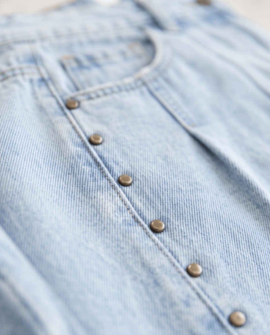 Beau Blue Studded Side Slit Leg Frayed Pocketed Wide Leg Jeans - Crowned Energy CO.