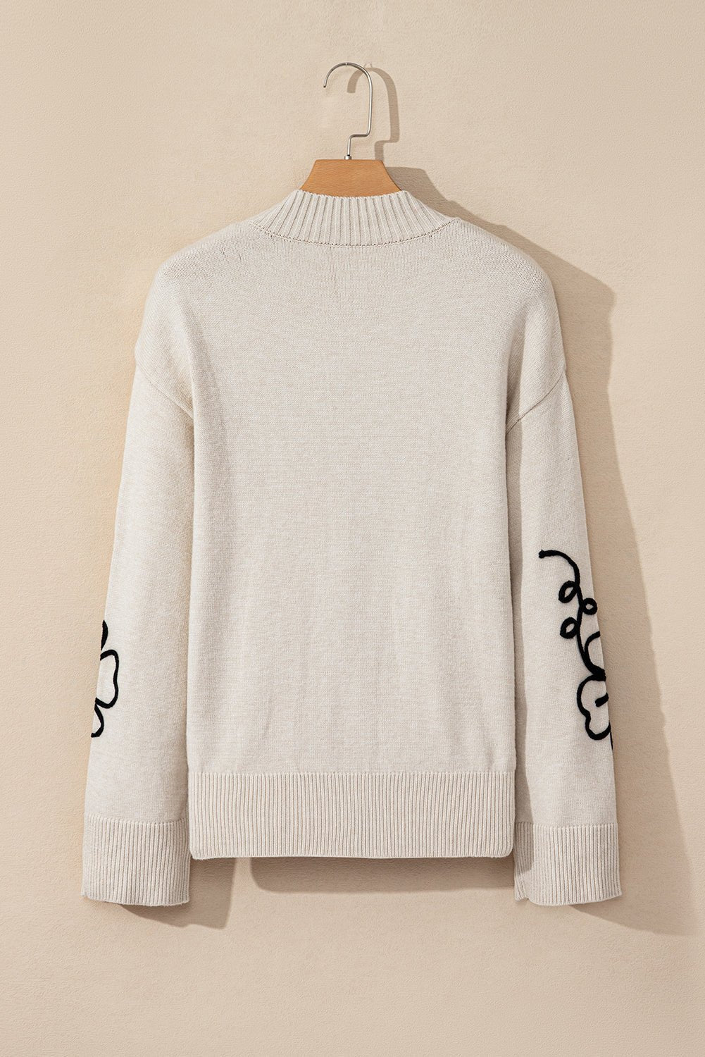 Beige Flower Stitching Mock Neck Sweater - Crowned Energy CO.