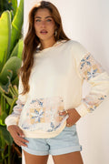 Beige Western Geo Pattern Patchwork Hoodie with Kangaroo Pocket - Crowned Energy CO.