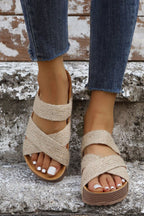 Beige Woven Cross Criss Hollowed Slip - On Slippers - Goddess Vibes