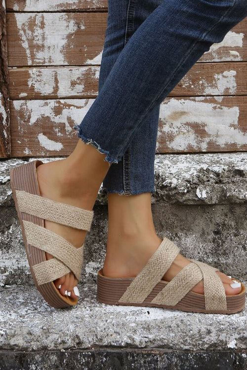 Crowned Energy CO. Beige / 37 Dear-Lover Dropshipping Shoes & Bags/Slippers Beige Woven Cross Criss Hollowed Slip-On Slippers