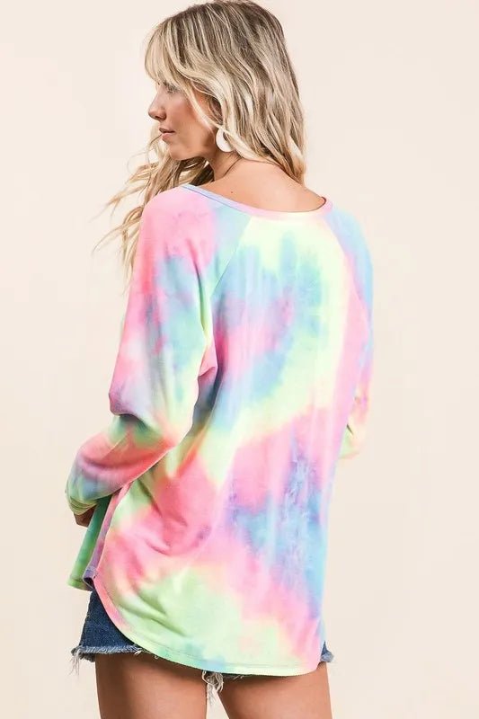 Crowned Energy CO. PASTEL TIE DYE / S Trendsi Shirt BiBi Long Sleeve Tie-Dye Terry T-Shirt