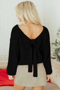 Black Bow Backless Bubble Sleeve Sweater - Crowned Energy CO.