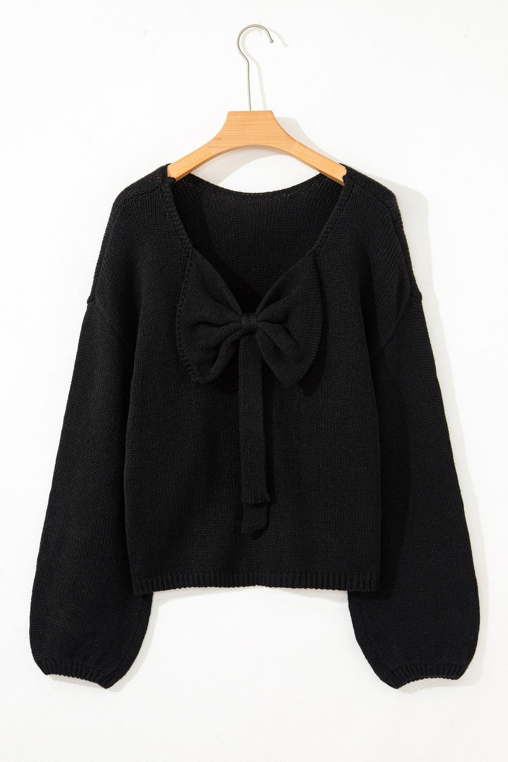 Black Bow Backless Bubble Sleeve Sweater - Crowned Energy CO.