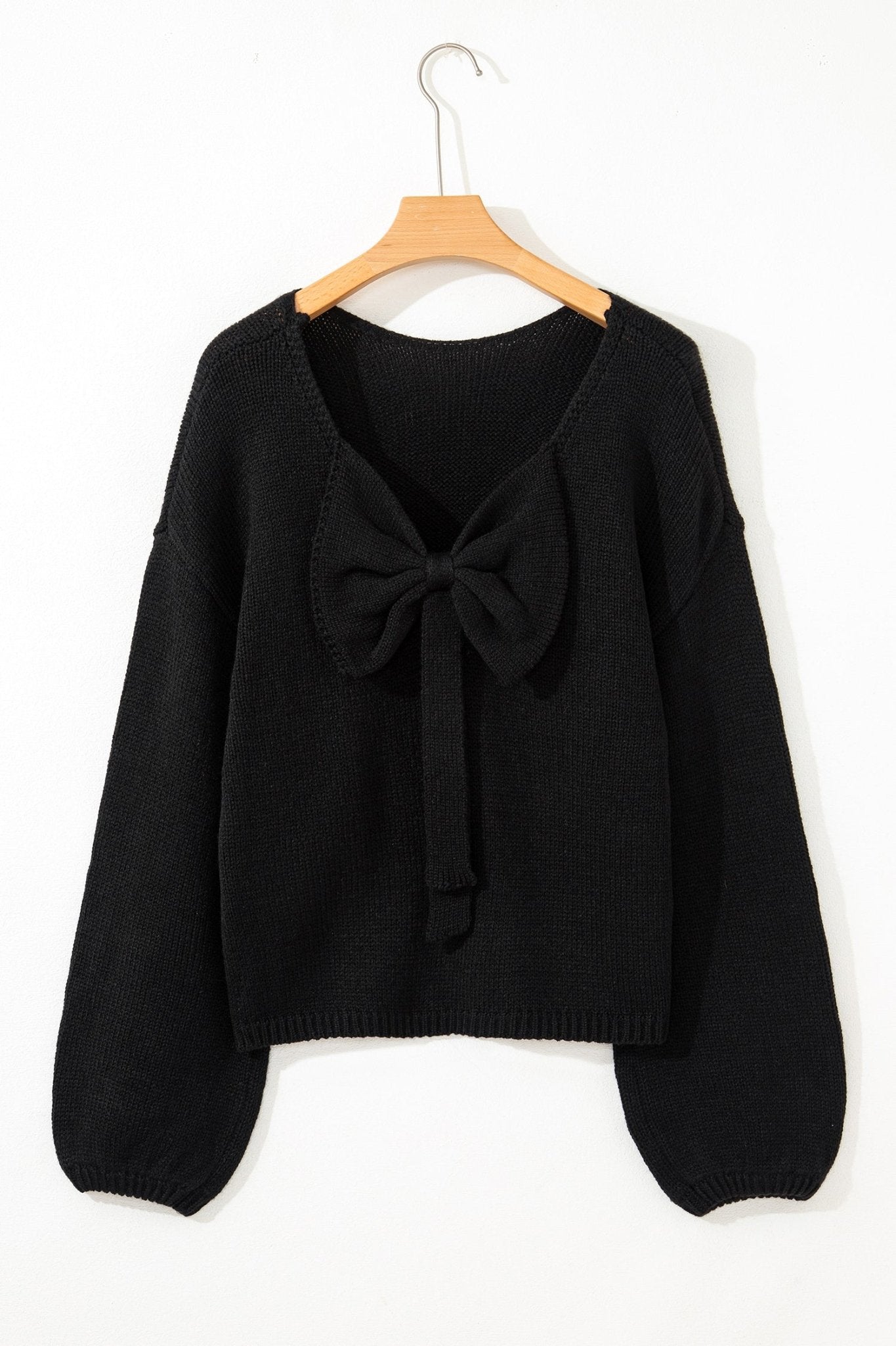 Black Bow Backless Bubble Sleeve Sweater - Crowned Energy CO.