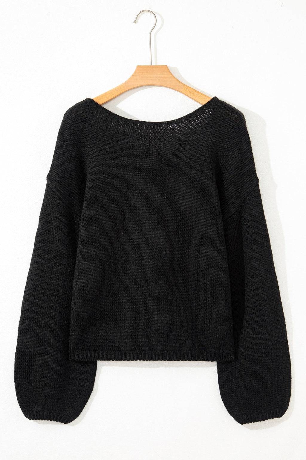 Black Bow Backless Bubble Sleeve Sweater - Crowned Energy CO.