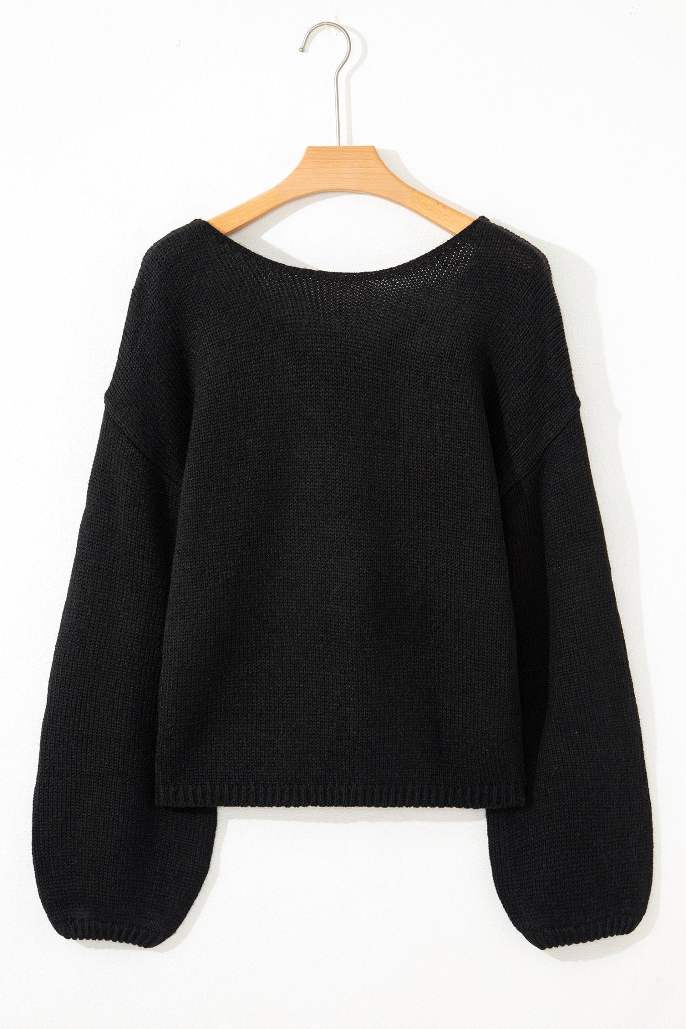 Black Bow Backless Bubble Sleeve Sweater - Crowned Energy CO.