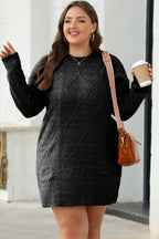 Black Cable Knit Drop Shoulder Loose Fit Sweater Dress - Goddess Vibes