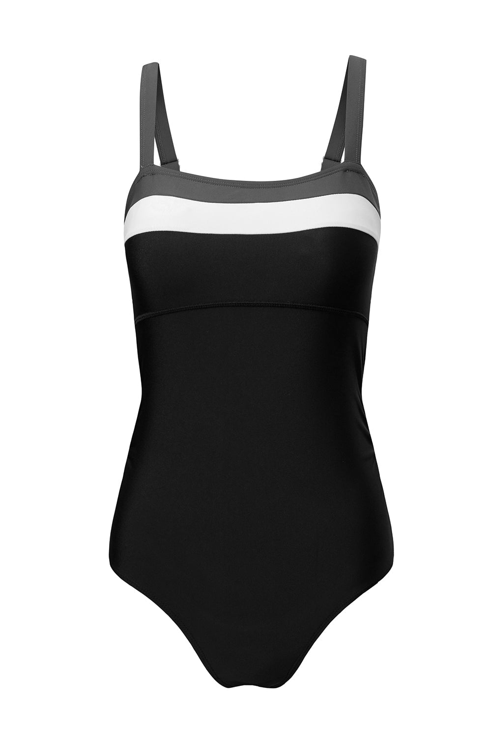 Black Color Block Detail Adjustable Straps One Piece Swimsuit - Crowned Energy CO.