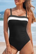 Black Color Block Detail Adjustable Straps One Piece Swimsuit - Crowned Energy CO.
