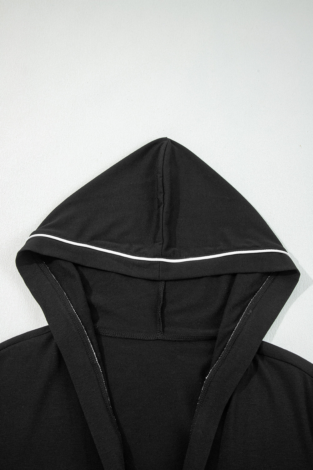 Black Contrast Trim Hooded Lounge Cardigan and Pants Set - Crowned Energy CO.
