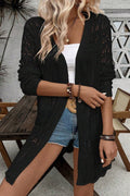Black Crochet Hollow Out Open Front Cardigan - Crowned Energy CO.