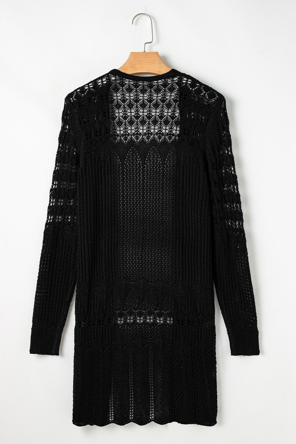 Black Crochet Hollow Out Open Front Cardigan - Crowned Energy CO.