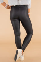 Black Faux Leather Skinny Leggings - Crowned Energy CO.
