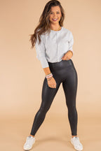 Black Faux Leather Skinny Leggings - Crowned Energy CO.