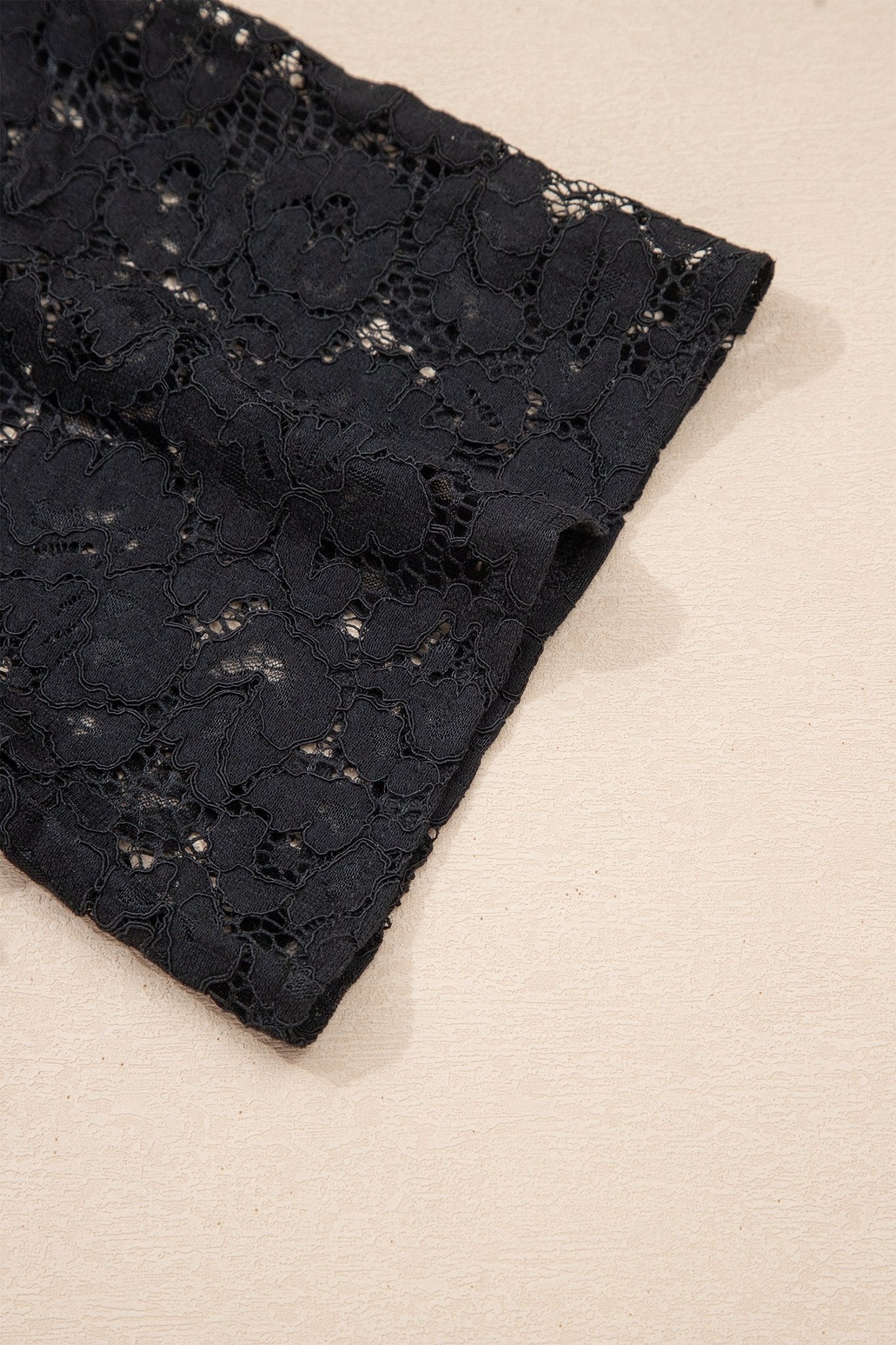 Black Floral Lace Overlay Tassel Tie Short Sleeve Beach Vacation Loose Maxi Dress - Crowned Energy CO.
