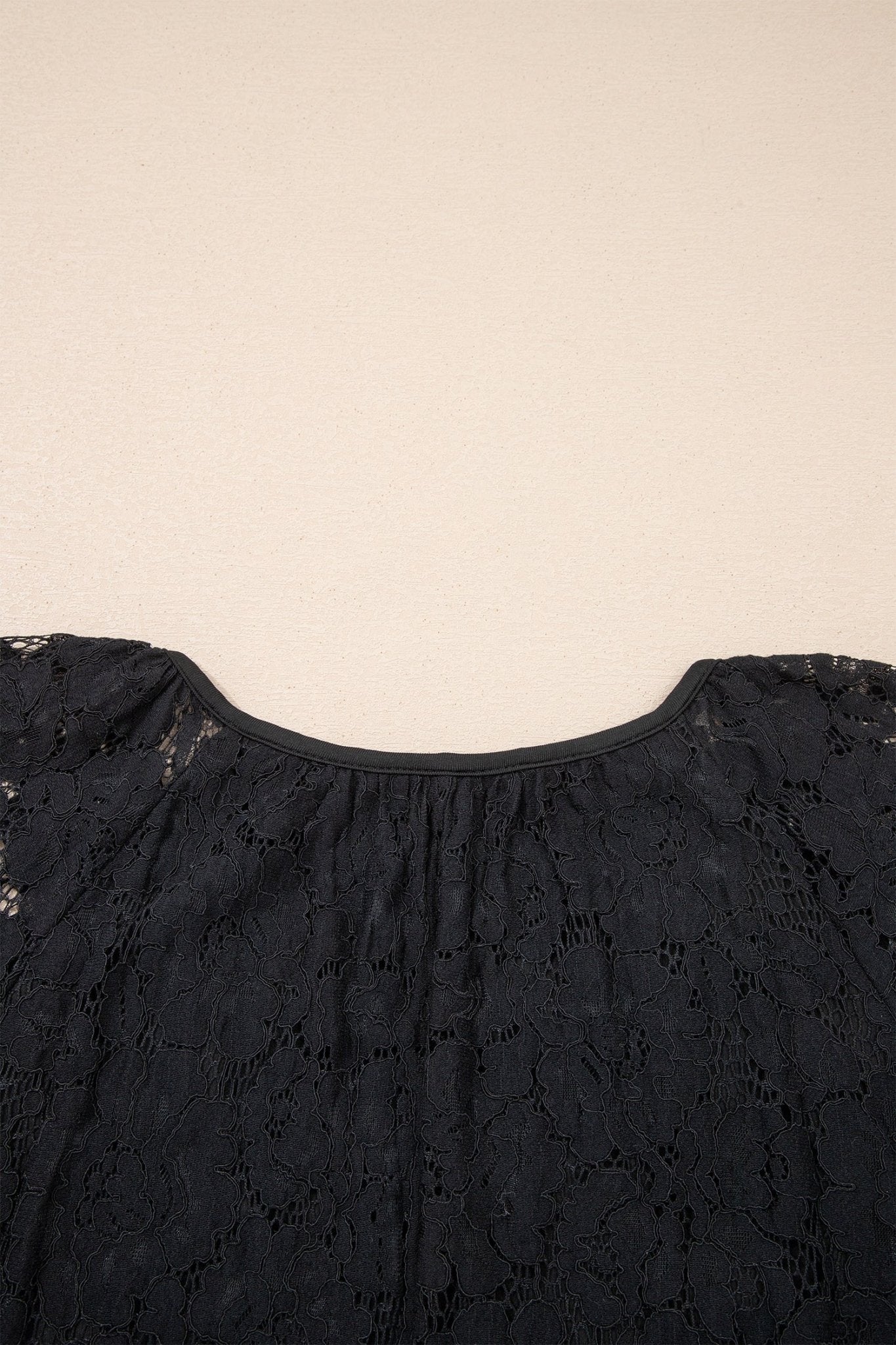Black Floral Lace Overlay Tassel Tie Short Sleeve Beach Vacation Loose Maxi Dress - Crowned Energy CO.