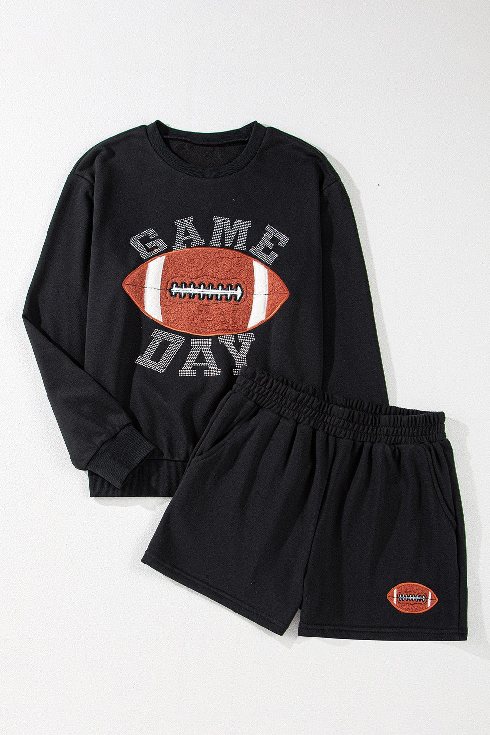Crowned Energy CO. Black / S / 65%Polyester+35%Cotton Dear-Lover Dropshipping Two Piece Sets/Short Sets Black GAME DAY Rugby Football Graphic Pullover and Shorts Casual Outfit